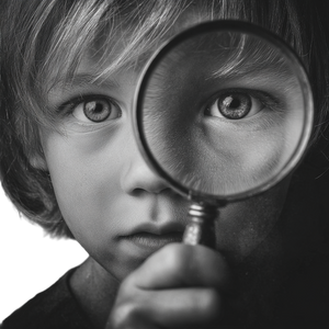 Child With Magnifier Vinyl Car Decal Sticker – Waterproof & UV-Resistant 3.4133333333333336"