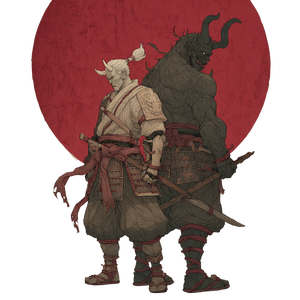 Samurai Oni Duo Vinyl Car Decal Sticker – Waterproof & UV-Resistant 6.826666666666667"
