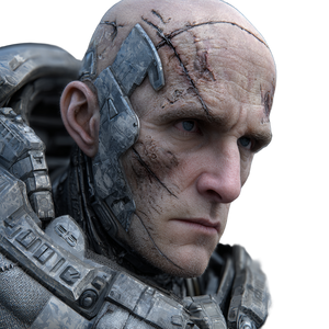 Scarred Armored Man Vinyl Car Decal Sticker – Waterproof & UV-Resistant 3.4133333333333336"