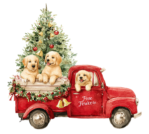 Christmas Puppy Truck Vinyl Car Decal Sticker – Waterproof & UV-Resistant 6.826666666666667"