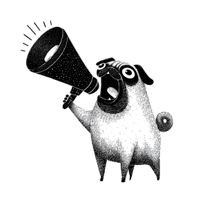 Bold Pug Shouting Vinyl Car Decal Sticker – Waterproof & UV-Resistant 3.4133333333333336"