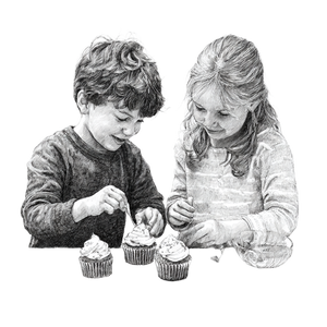 Kids Decorating Cupcakes Vinyl Car Decal Sticker – Waterproof & UV-Resistant 3.4133333333333336"