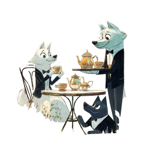 Huskies At Tea Vinyl Car Decal Sticker – Waterproof & UV-Resistant 3.4133333333333336"