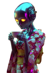 Futuristic Tea Robot V2 Vinyl Car Decal Sticker – Waterproof & UV-Resistant 8.96"