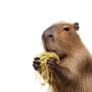 Capybara Eating Spaghetti Vinyl Car Decal Sticker – Waterproof & UV-Resistant 3.4133333333333336"