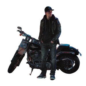 Mysterious Biker Portrait Vinyl Car Decal Sticker – Waterproof & UV-Resistant 3.4133333333333336"