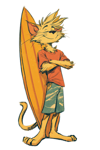 Surfer Cartoon Cat Vinyl Car Decal Sticker – Waterproof & UV-Resistant 4.4