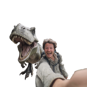 Dinosaur Chase Selfie Vinyl Car Decal Sticker – Waterproof & UV-Resistant 3.4133333333333336"