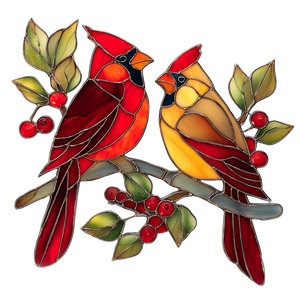 Stained Glass Cardinals Vinyl Car Decal Sticker – Waterproof & UV-Resistant 6.826666666666667"
