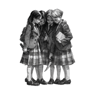 Schoolchildren Huddled Vinyl Car Decal Sticker – Waterproof & UV-Resistant 3.4133333333333336"