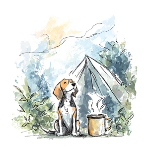 Happy Camper Beagle Vinyl Car Decal Sticker – Waterproof & UV-Resistant 6.826666666666667"