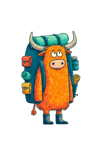 Hiking Highland Cow Vinyl Car Decal Sticker – Waterproof & UV-Resistant 8.96"