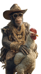 Chimpanzee On Chicken Vinyl Car Decal Sticker – Waterproof & UV-Resistant 9.706666666666667"