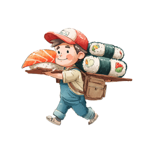 Sushi Delivery Boy Vinyl Car Decal Sticker – Waterproof & UV-Resistant 3.4133333333333336"