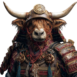 Samurai Highland Cow Vinyl Car Decal Sticker – Waterproof & UV-Resistant 3.4133333333333336"