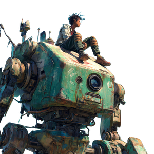 Cyberpunk Man On Robot Vinyl Car Decal Sticker – Waterproof & UV-Resistant 3.4133333333333336"