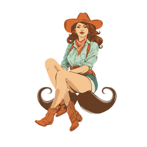 Cowgirl On Mustache Vinyl Car Decal Sticker – Waterproof & UV-Resistant 3.4133333333333336"
