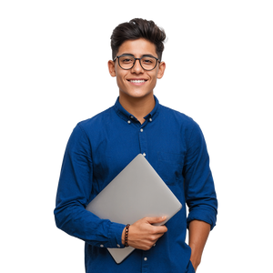 Smiling Student With Laptop Vinyl Car Decal Sticker – Waterproof & UV-Resistant 3.4133333333333336"