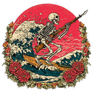 Skeleton Surfing Wave Vinyl Car Decal Sticker – Waterproof & UV-Resistant 3.4133333333333336"