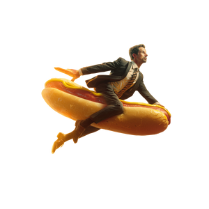 Flying Hotdog Man Vinyl Car Decal Sticker – Waterproof & UV-Resistant 3.4133333333333336"