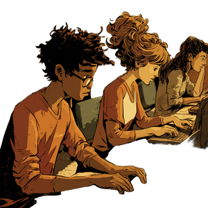 Students Typing Vinyl Car Decal Sticker – Waterproof & UV-Resistant 3.4133333333333336"