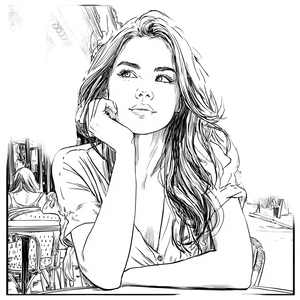 Girl At Cafe Vinyl Car Decal Sticker – Waterproof & UV-Resistant 3.4133333333333336"