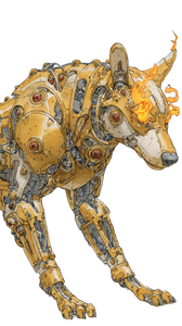 Golden Mechanical Wolf Vinyl Car Decal Sticker – Waterproof & UV-Resistant 9.706666666666667"