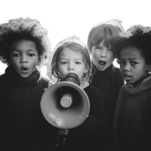 Children With Megaphone Vinyl Car Decal Sticker – Waterproof & UV-Resistant 3.4133333333333336"