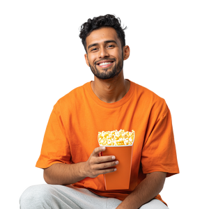 Smiling Man With Popcorn V2 Vinyl Car Decal Sticker – Waterproof & UV-Resistant 3.4133333333333336"