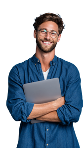 Smiling Man With Laptop V2 Vinyl Car Decal Sticker – Waterproof & UV-Resistant 4.8533333333333335"