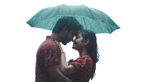 Struggling Couple Under Umbrella Vinyl Car Decal Sticker – Waterproof & UV-Resistant 2.72"