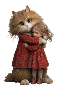 Fluffy Red Cat Hug Vinyl Car Decal Sticker – Waterproof & UV-Resistant 4.4