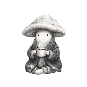 Cozy Mushroom Sipping Tea Vinyl Car Decal Sticker – Waterproof & UV-Resistant 3.4133333333333336"