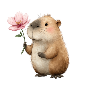 Cute Capybara Flower V2 Vinyl Car Decal Sticker – Waterproof & UV-Resistant 3.4133333333333336"