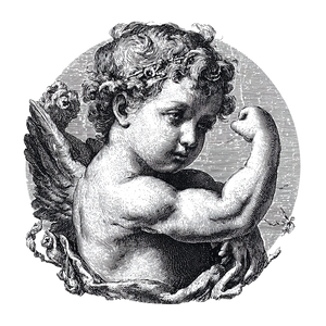 Cherub Flexing Bicep Vinyl Car Decal Sticker – Waterproof & UV-Resistant 6.826666666666667"