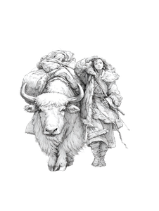 Tibetan Woman And Yak Vinyl Car Decal Sticker – Waterproof & UV-Resistant 4.1066666666666665"