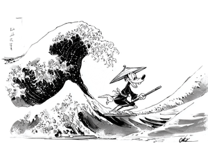 Surfer Cartoon Wave Vinyl Car Decal Sticker – Waterproof & UV-Resistant 3.0933333333333333"