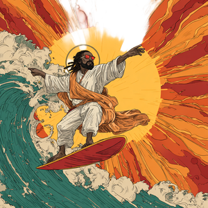Black Jesus Surfing V2 Vinyl Car Decal Sticker – Waterproof & UV-Resistant 3.4133333333333336"