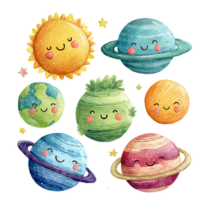 Smiling Watercolor Planets V2 Vinyl Car Decal Sticker – Waterproof & UV-Resistant 6.826666666666667"