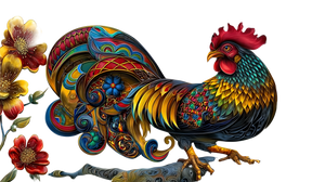 Stylized Folk Rooster Vinyl Car Decal Sticker – Waterproof & UV-Resistant 2.72"
