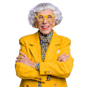 Smiling Elderly Woman V24 Vinyl Car Decal Sticker – Waterproof & UV-Resistant 6.826666666666667"