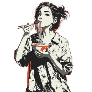 Girl Eating Ramen V2 Vinyl Car Decal Sticker – Waterproof & UV-Resistant 3.4133333333333336"