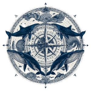 Nautical Whale Compass Vinyl Car Decal Sticker – Waterproof & UV-Resistant 3.4133333333333336"