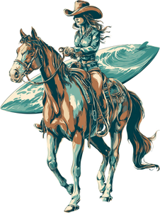 Vintage Surfing Cowgirl Vinyl Car Decal Sticker – Waterproof & UV-Resistant 4.1066666666666665"