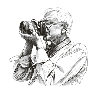 Elderly Photographer In Cave Vinyl Car Decal Sticker – Waterproof & UV-Resistant 3.4133333333333336"