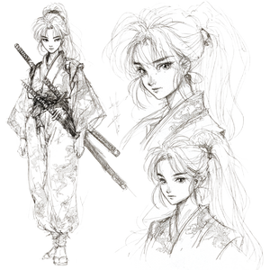 Samurai Sketch Trio Vinyl Car Decal Sticker – Waterproof & UV-Resistant 6.826666666666667"