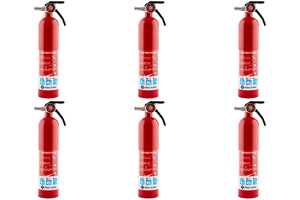 6x Marine Fire Extinguisher 10-B:C | Commercial-Grade Valve, Bicarbonate Agent, 2.5lb Steel, Red