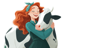 Woman Hugging Cow Vinyl Car Decal Sticker – Waterproof & UV-Resistant 5.4
