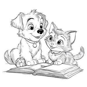 Puppy And Kitten Reading Vinyl Car Decal Sticker – Waterproof & UV-Resistant 6.826666666666667"