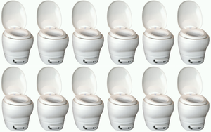 12x Thetford Toilet 31084 Aqua-Magic Bravura; Permanent; High Profile; Round Seat With 16-1/4 Inch Seat Height; Pedal Flush Control; Pulsating Flush; White; Without Water-Saving Hand Sprayer; With Sample 8 Ounce Bottle Aqua Kem